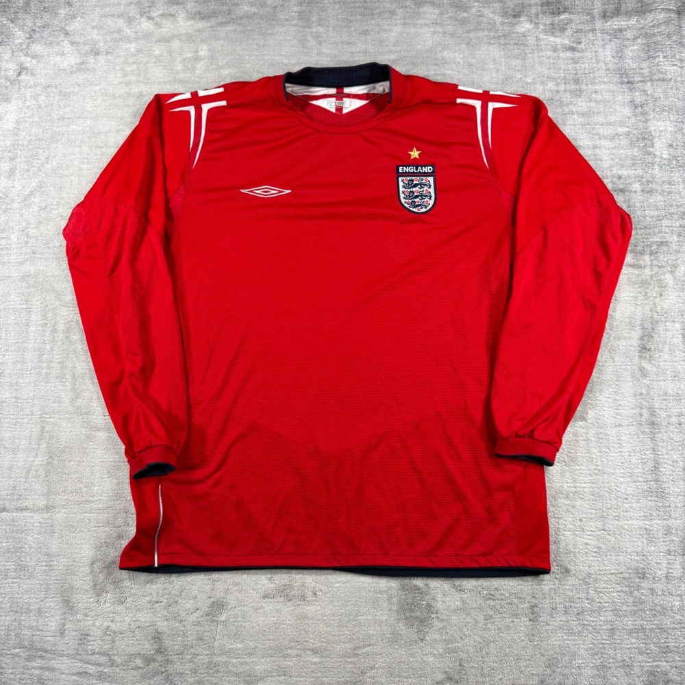 England Soccer Jersey Mens XL Red Long Sleeve Umbro Vintage 2004 Away Football